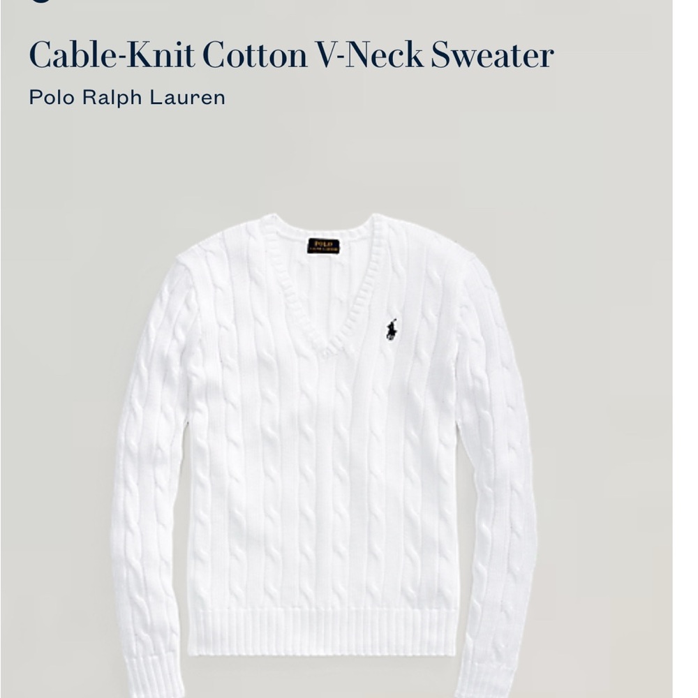 Polo Ralph Lauren White V-Neck Cable-Knit Sweater